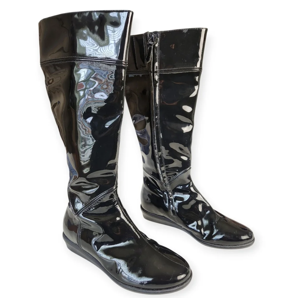 Cole Haan Air Lizzie Black Patent Leather Waterproof Equestrian Boots Size 8AA